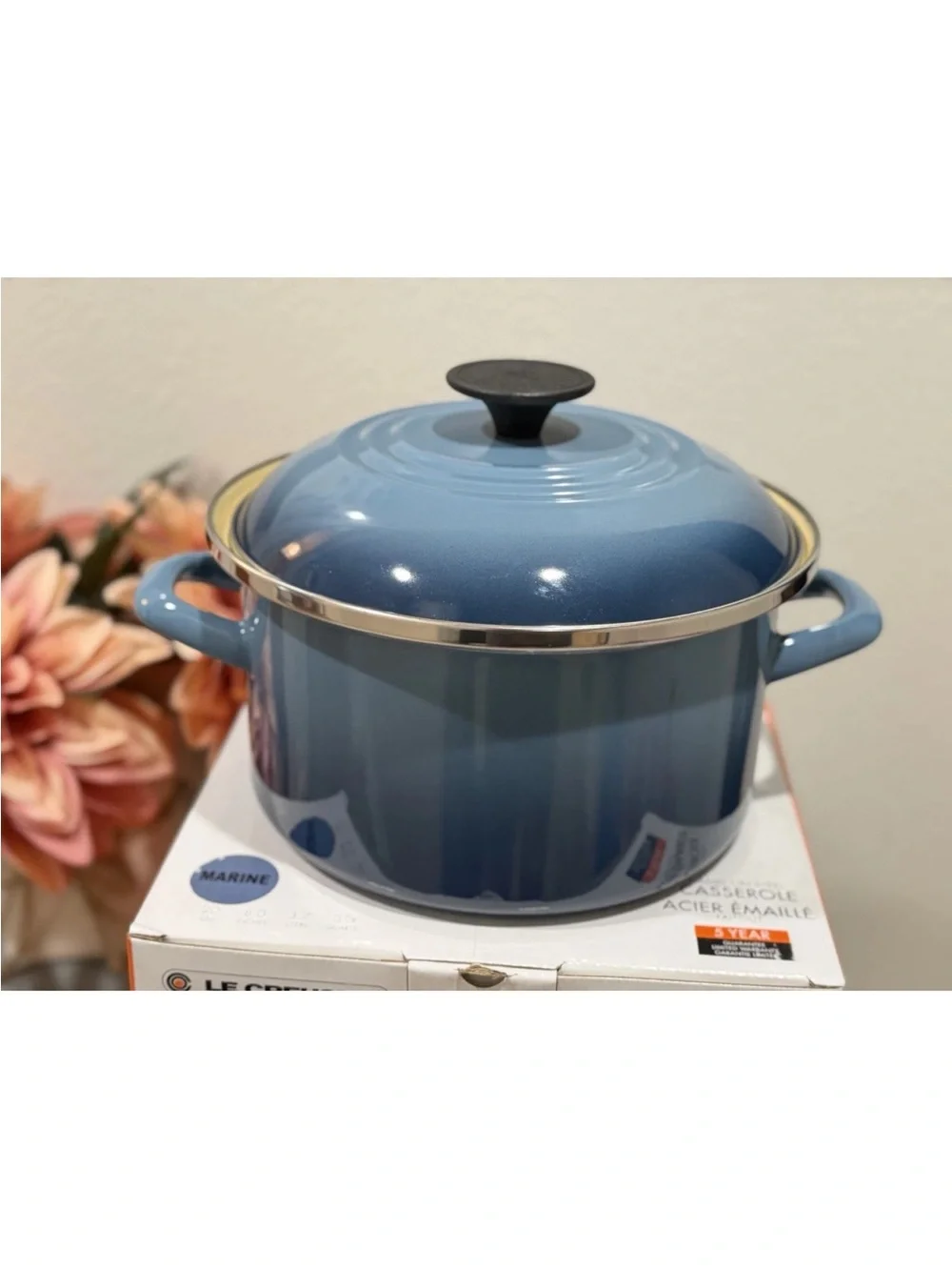 Le Creuset Casserole 20cm Marine Blue Cast Iron Enamel On Steel Casserole W/ lid